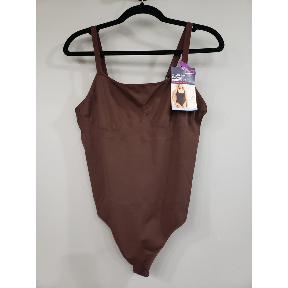 Maidenform Seamless Tummy Control Shapewear Thong Bodysuit DMS830 - BROWN
